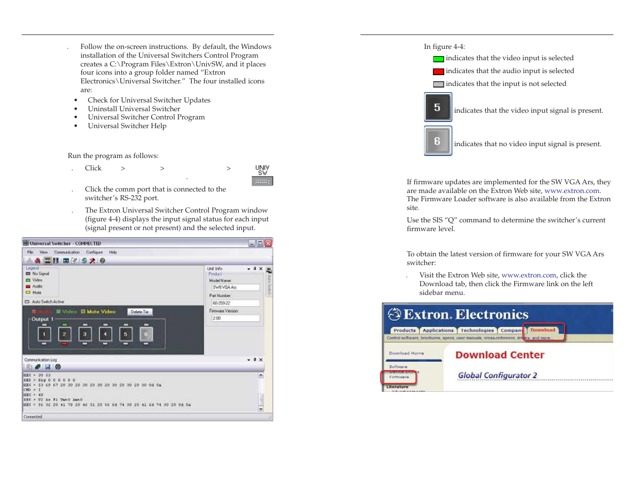 Using the software, Updating firmware, Downloading the firmware from the web site | Using the software -8 updating firmware -9, Remote control, cont’d | Extron Electronics SW VGA_Ars Series User Guide User Manual | Page 21 / 28