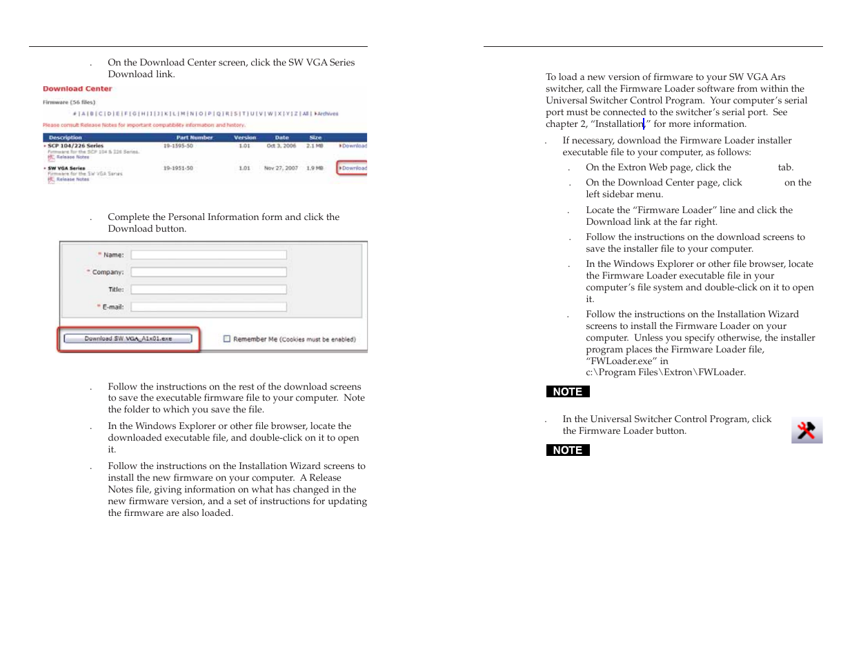 Loading the firmware to the switcher, Remote control, cont’d | Extron Electronics SW VGA_Ars Series User Guide User Manual | Page 22 / 28