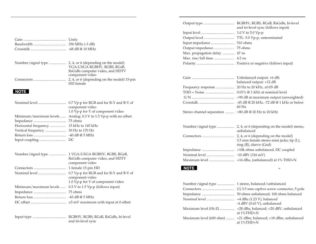 Specifications, Reference information | Extron Electronics SW VGA_Ars Series User Guide User Manual | Page 26 / 28
