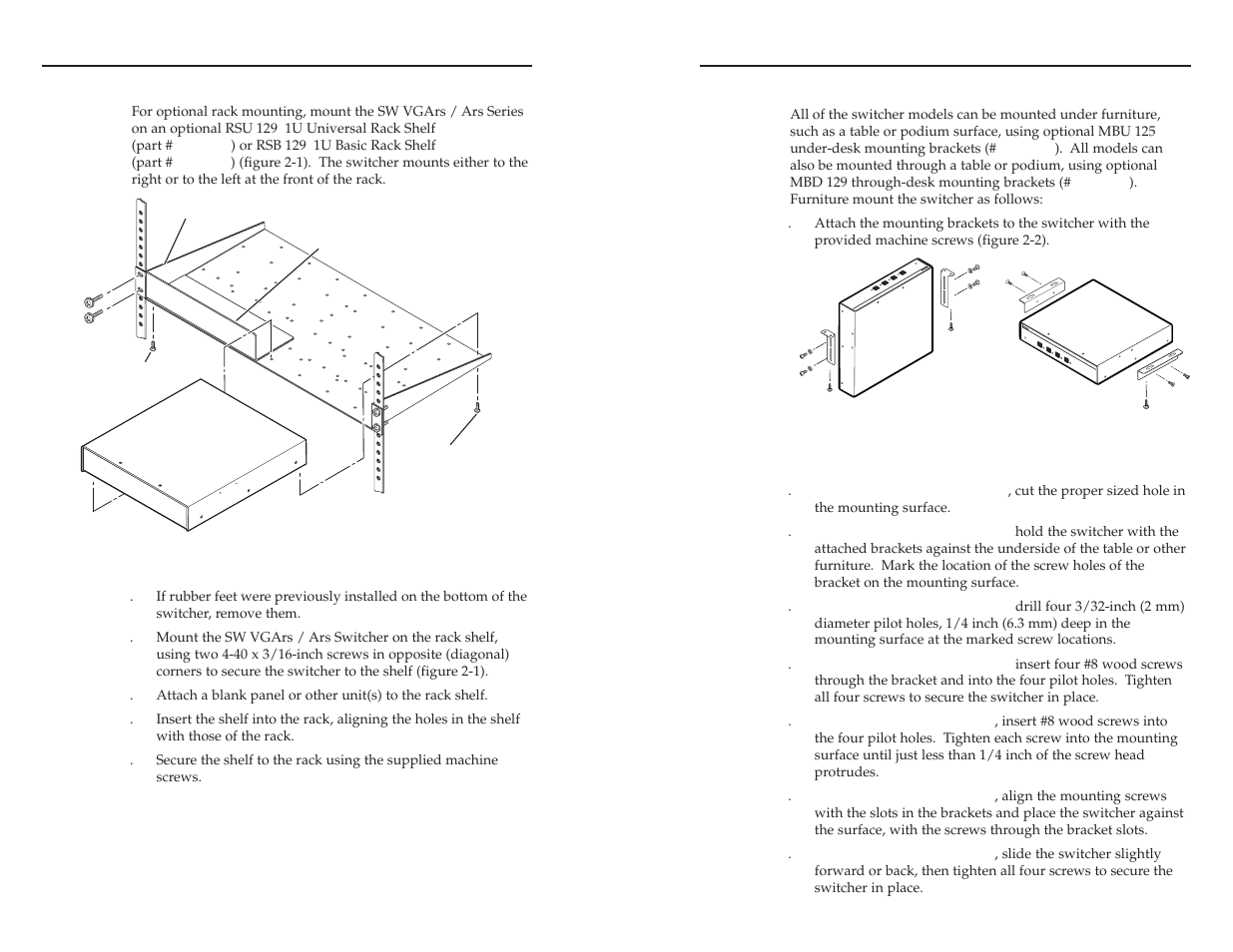 Installation instructions, Furniture mounting, Furniture mounting -5 | Extron Electronics SW VGA_Ars Series User Guide User Manual | Page 9 / 28