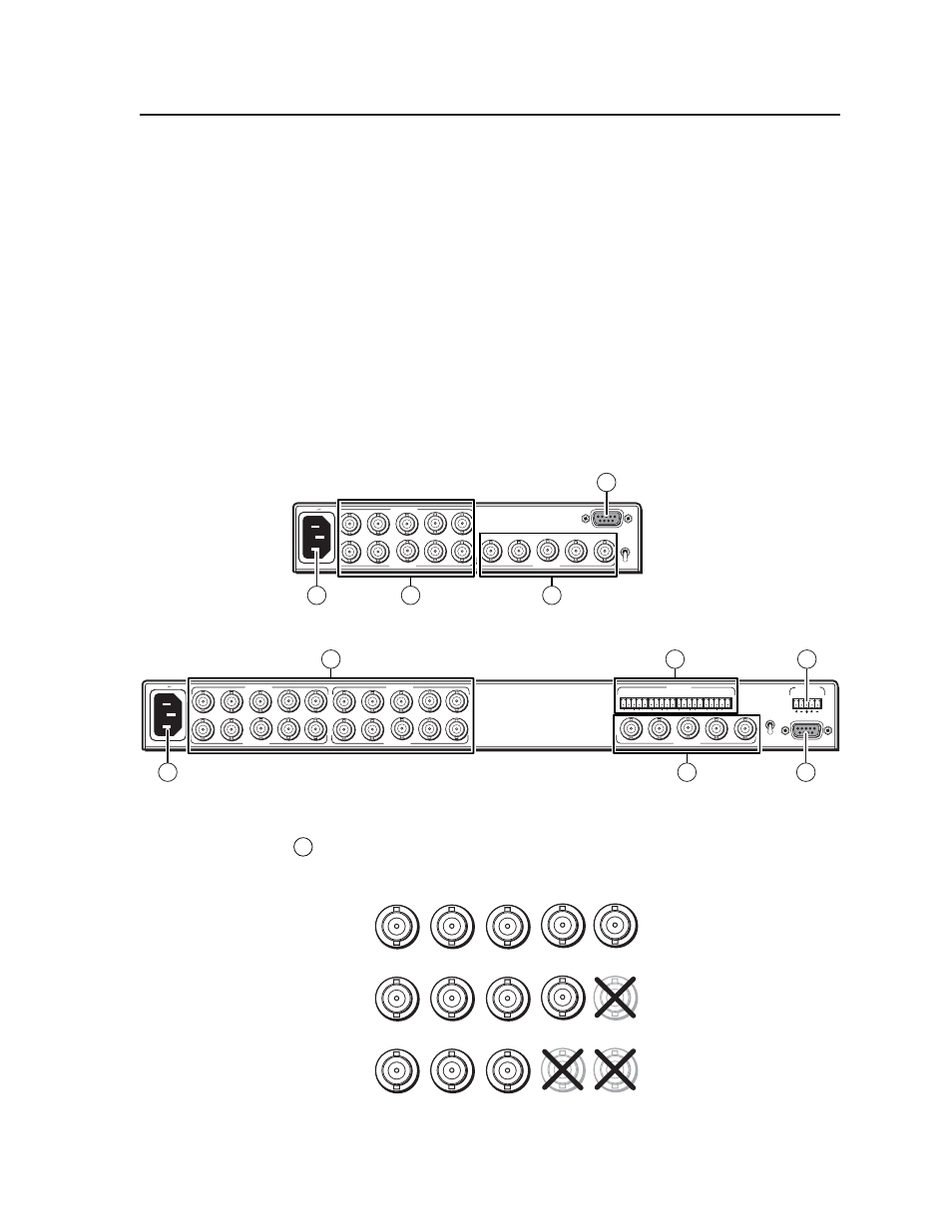 Cabling and rear panel views, Inputs, 7 sw rgbhv series switchers • installation | Figure 2-5 — sw2 rgbhv video switcher, Figure 2-6 — sw4 rgbhv a switcher with audio, Figure 2-7 — video input and output connections | Extron Electronics SW RGBHV Series User Guide User Manual | Page 18 / 45