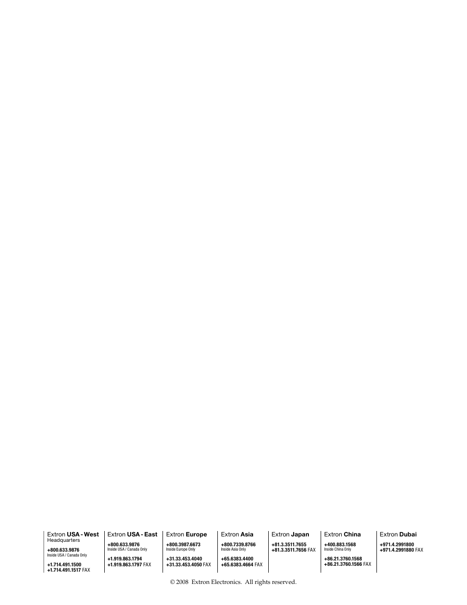 Back cover: contact information | Extron Electronics SW RGBHV Series User Guide User Manual | Page 45 / 45