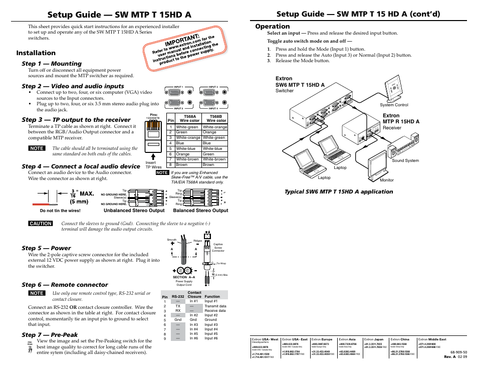 Extron Electronics SW MTP T 15HD A Setup Guide User Manual | 1 page