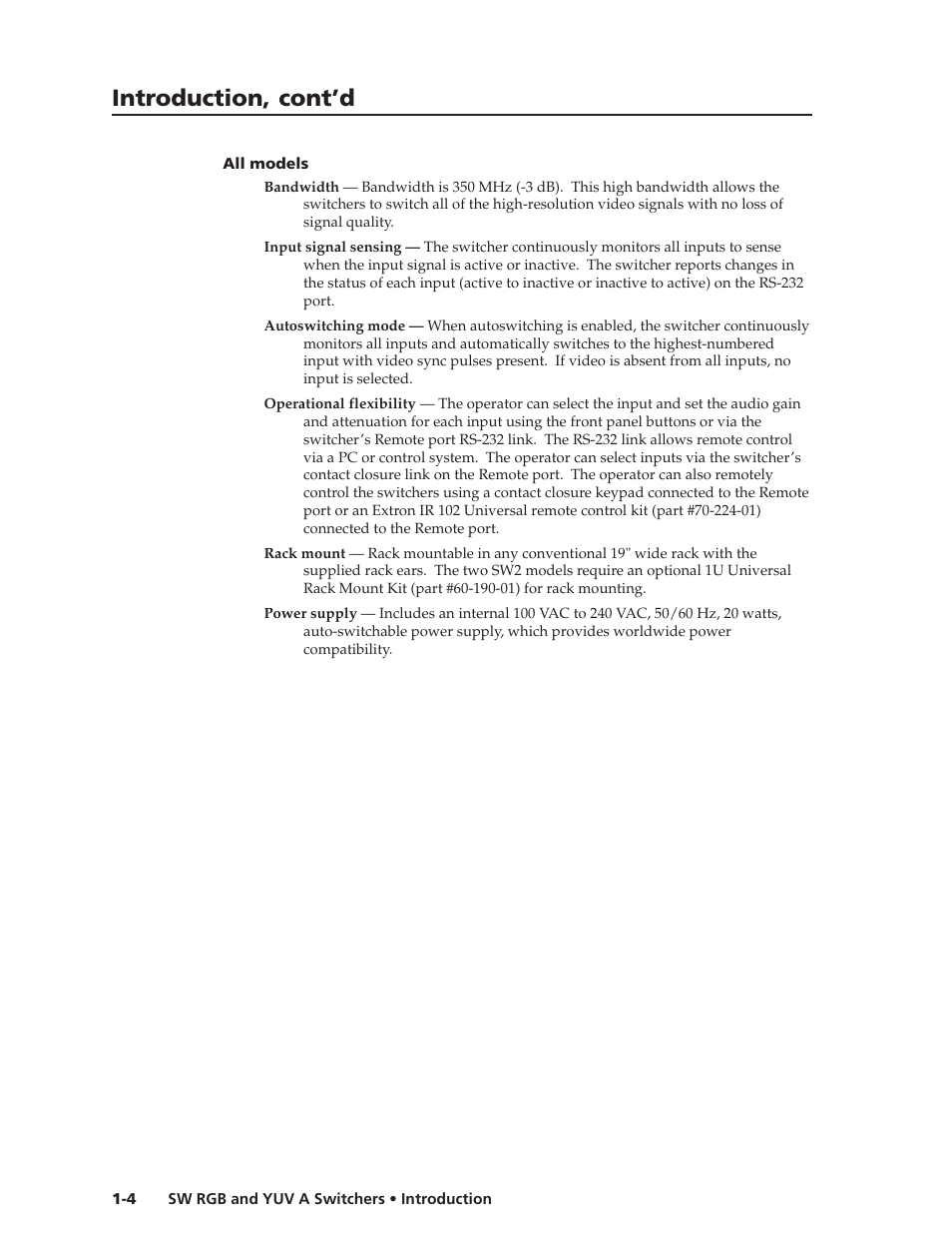 Introduction, cont’d | Extron Electronics SW YUV A Series User Guide User Manual | Page 10 / 44