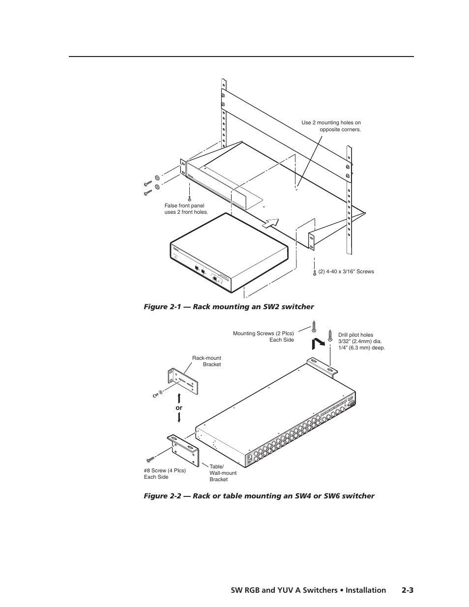 3 sw rgb and yuv a switchers • installation, Db +db figure 2-1 — rack mounting an sw2 switcher | Extron Electronics SW YUV A Series User Guide User Manual | Page 13 / 44