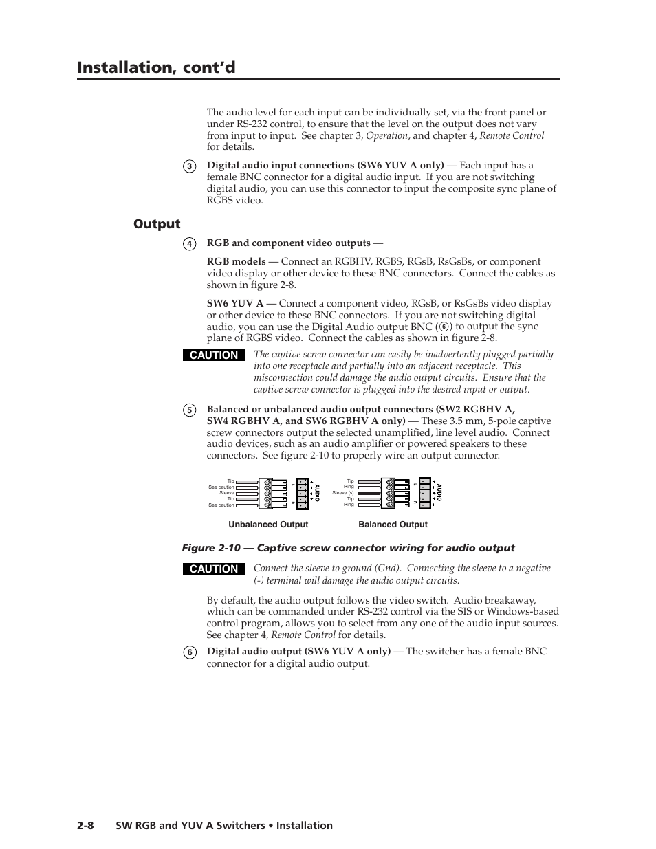 Installation, cont’d, Output | Extron Electronics SW YUV A Series User Guide User Manual | Page 18 / 44
