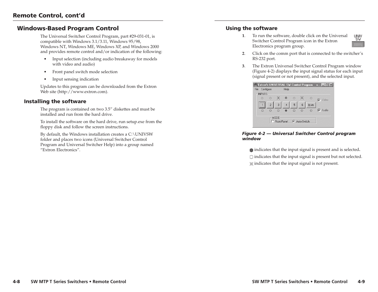 Remote control, cont’d, Windows-based program control | Extron Electronics SW MTP T Series User Guide User Manual | Page 19 / 25