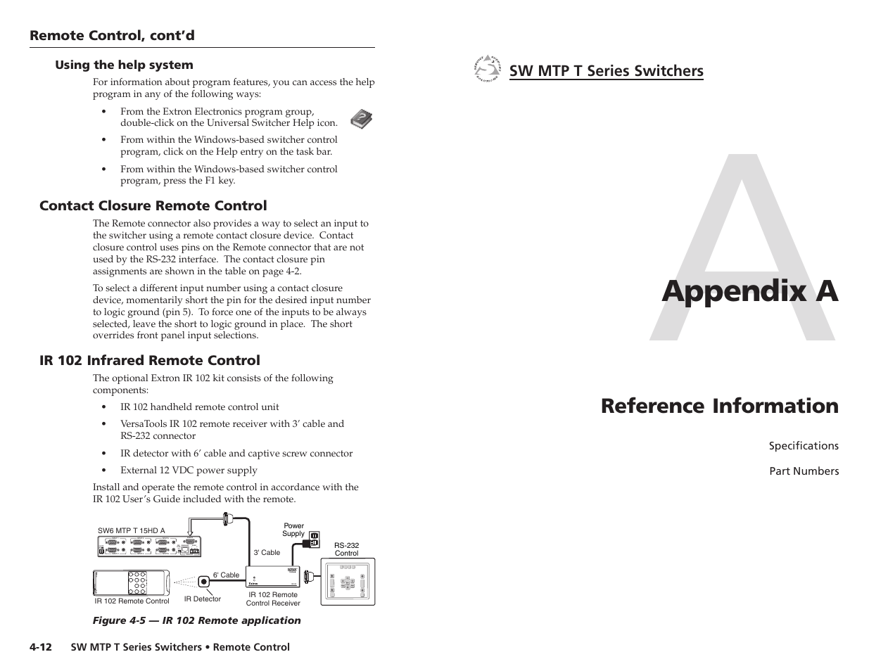 Appendix a, Reference information | Extron Electronics SW MTP T Series User Guide User Manual | Page 21 / 25