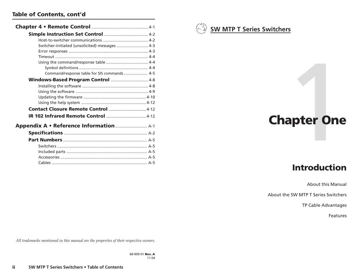 Chapter one | Extron Electronics SW MTP T Series User Guide User Manual | Page 5 / 25