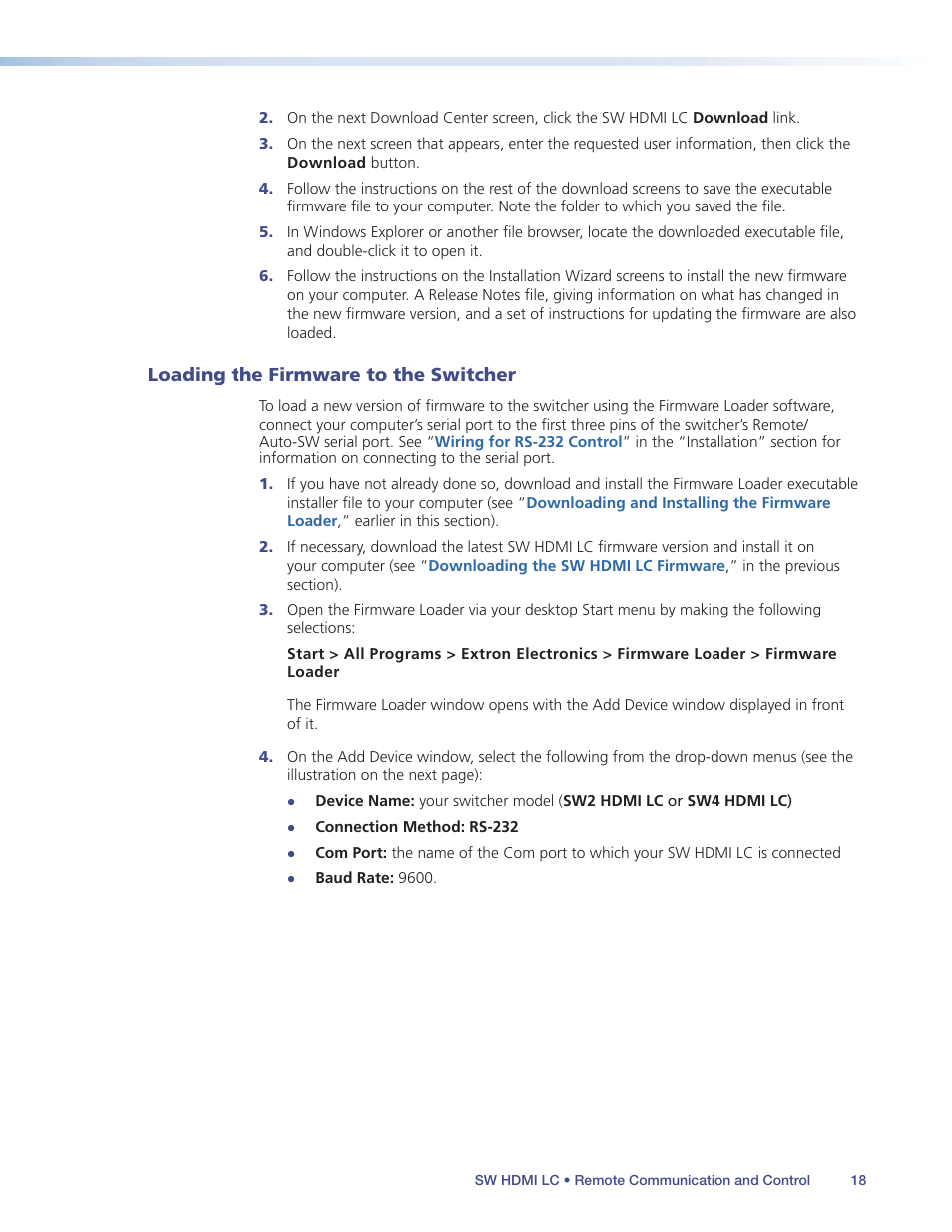 Loading the firmware to the switcher | Extron Electronics SW HDMI LC User Guide User Manual | Page 24 / 36