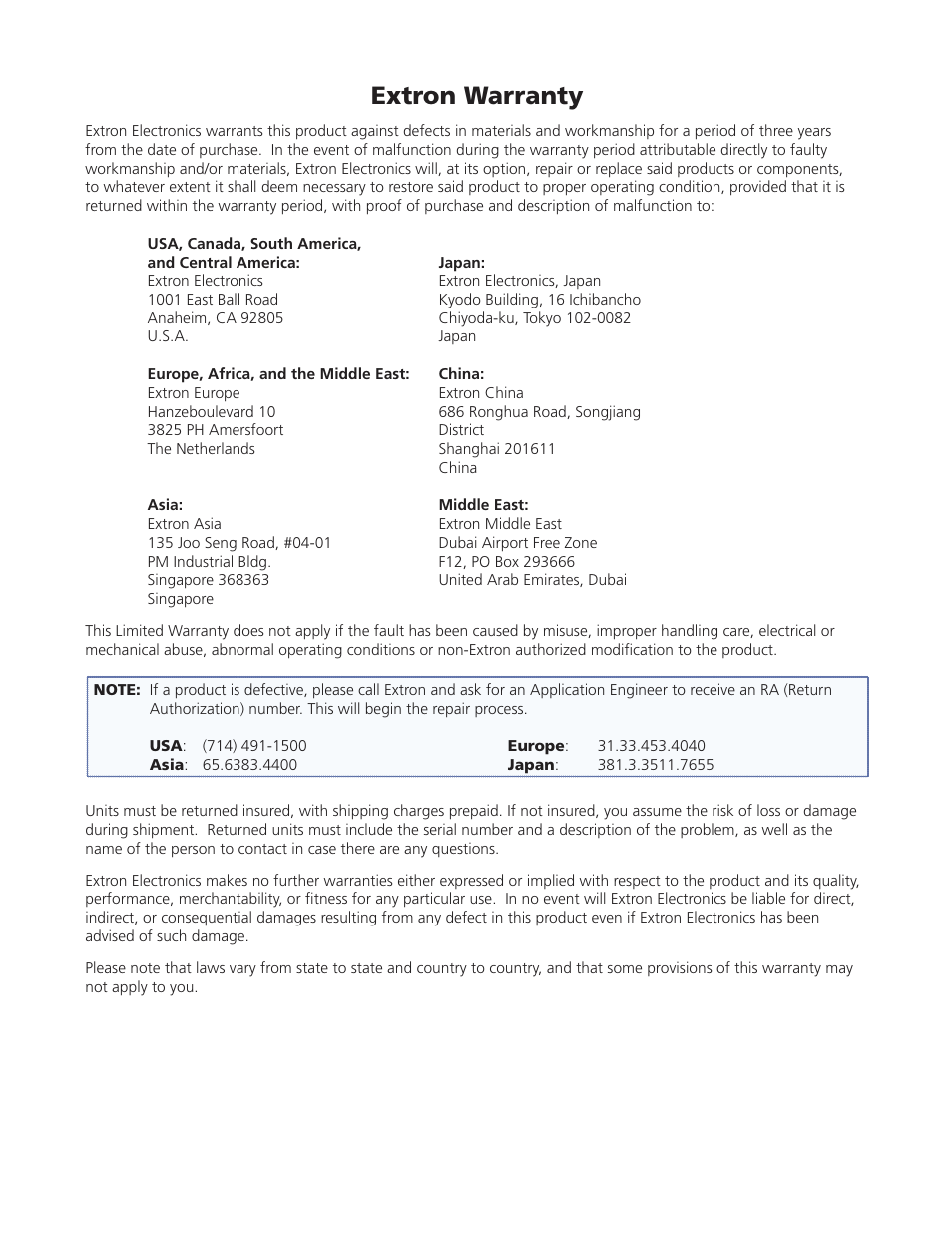 Extron warranty | Extron Electronics SW HDMI LC User Guide User Manual | Page 35 / 36