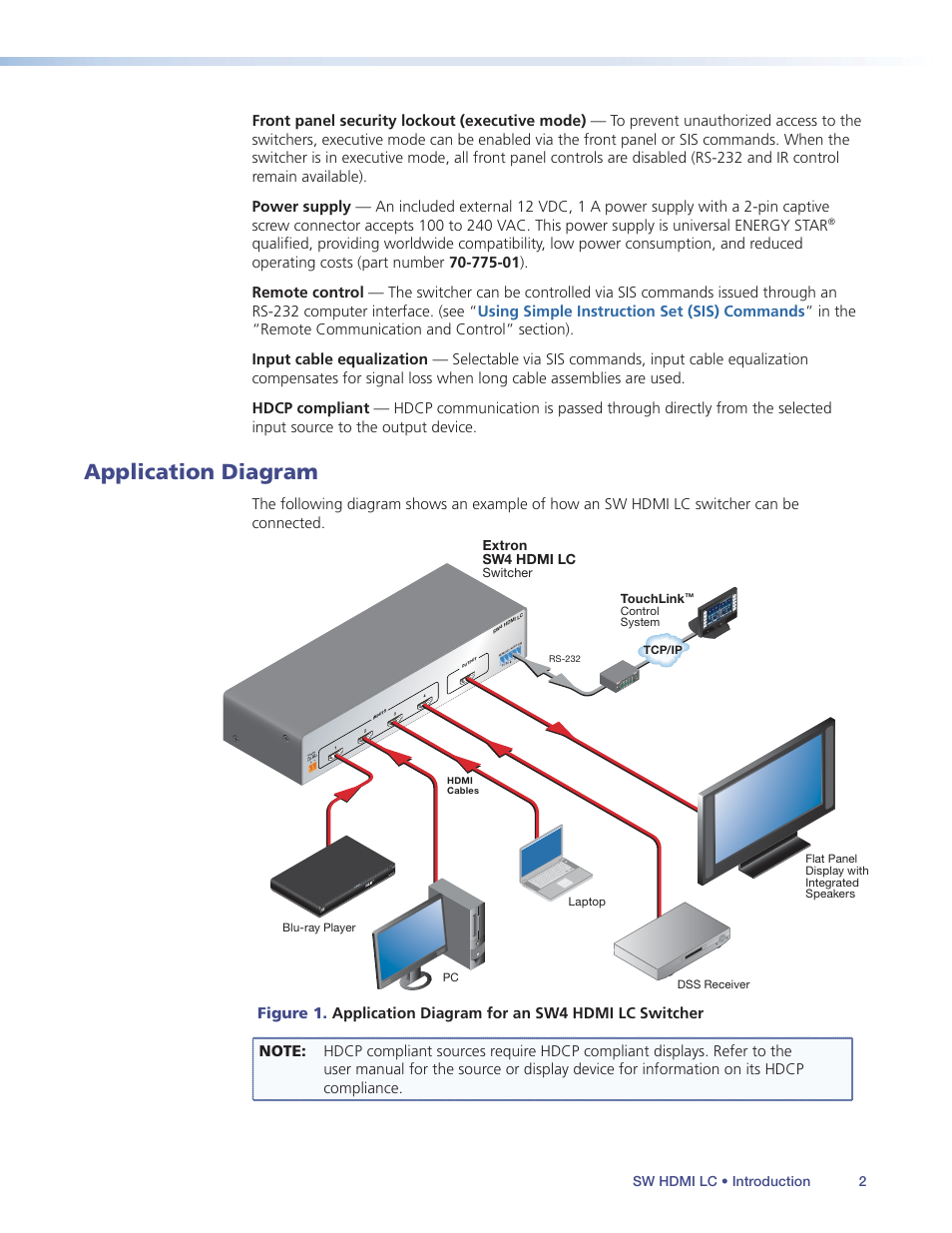 Application diagram | Extron Electronics SW HDMI LC User Guide User Manual | Page 8 / 36