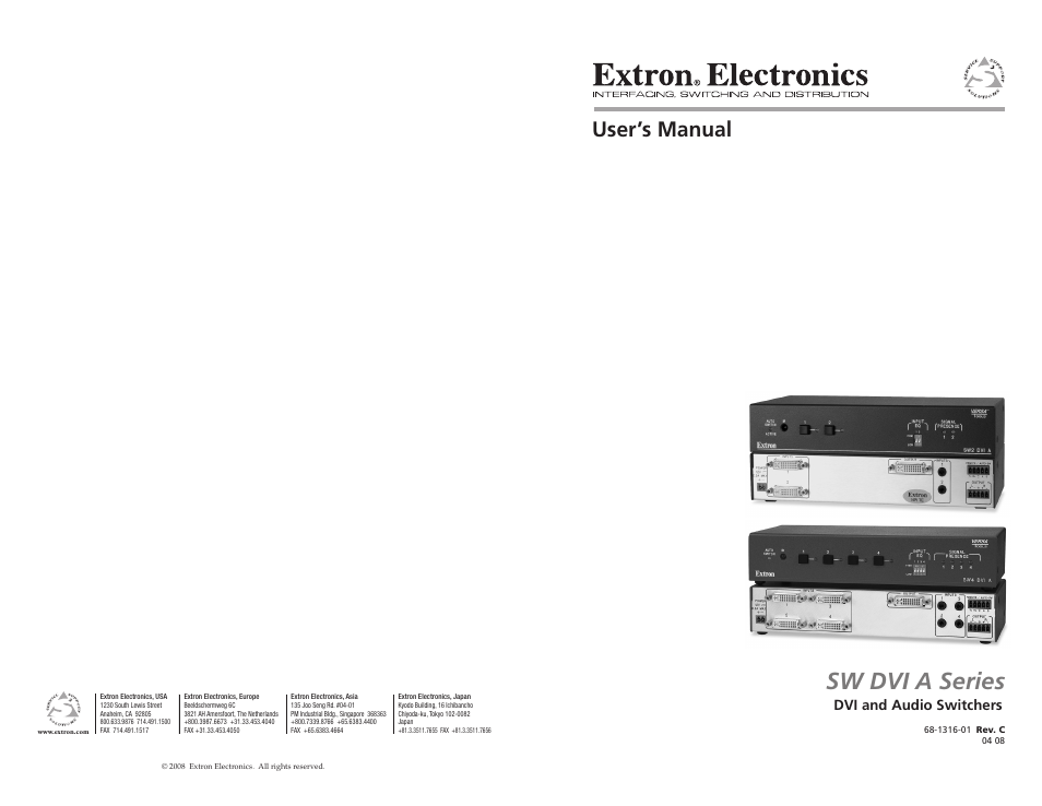 Extron Electronics SW DVI A Series User Guide User Manual | 25 pages