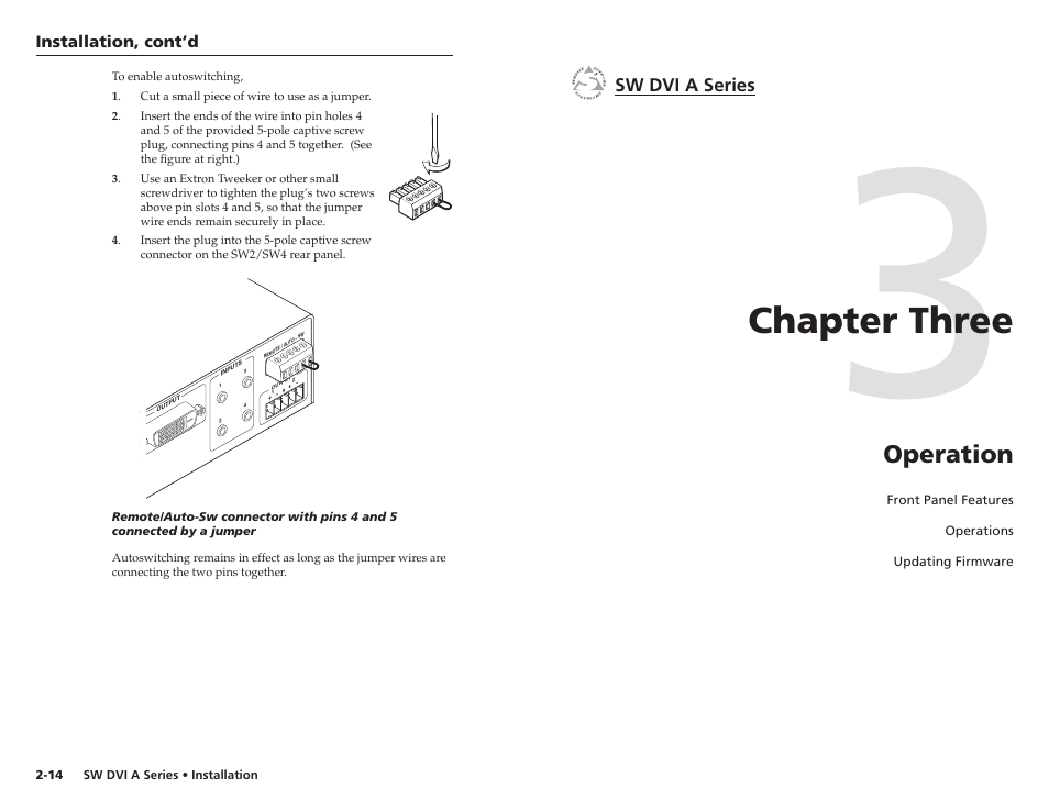 Chapter three, Operation, Chapter three • operation | Extron Electronics SW DVI A Series User Guide User Manual | Page 14 / 25