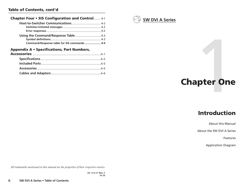 Chapter one, Introduction, Chapter one • introduction | Extron Electronics SW DVI A Series User Guide User Manual | Page 5 / 25