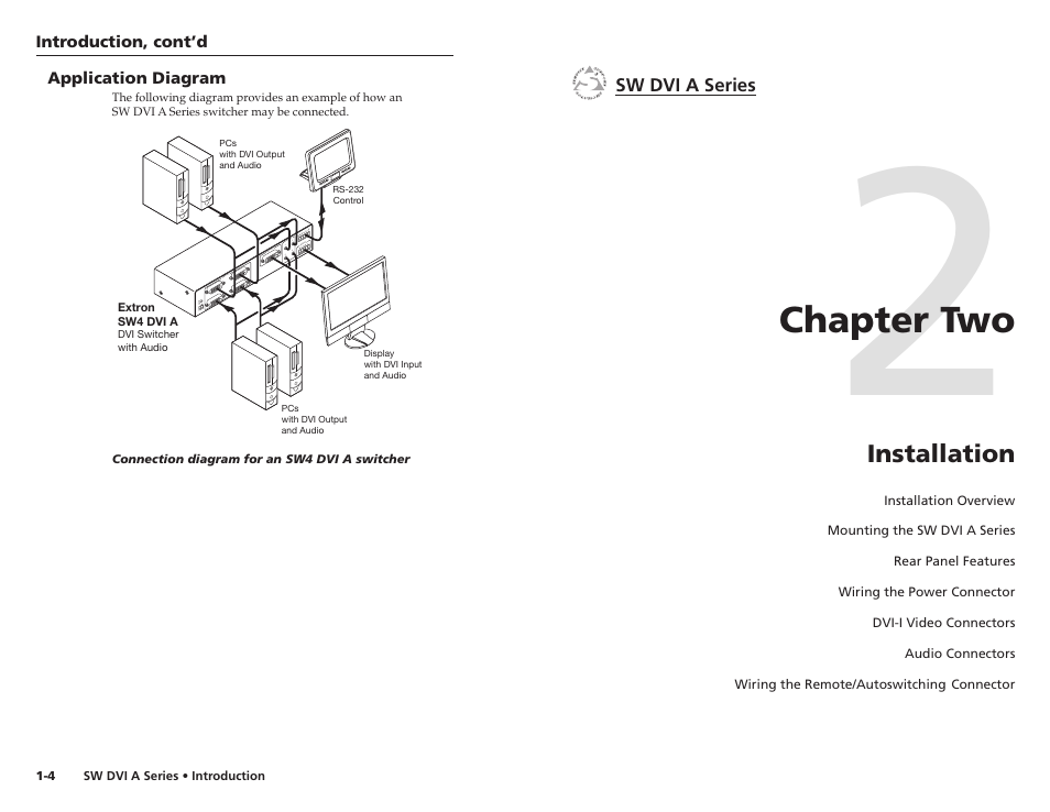 Application diagram, Chapter two, Installation | Chapter two • installation | Extron Electronics SW DVI A Series User Guide User Manual | Page 7 / 25