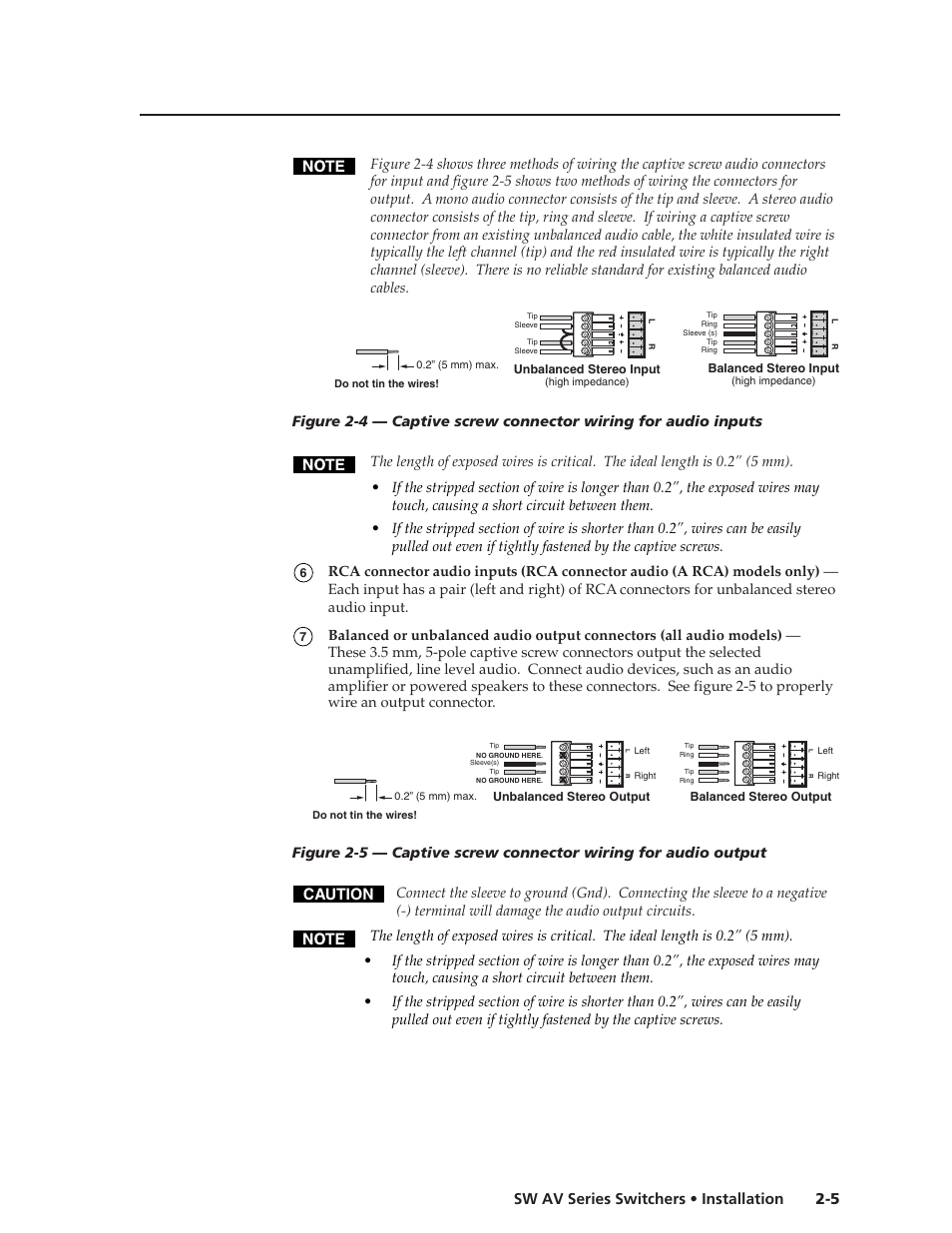 5 sw av series switchers • installation, Caution | Extron Electronics SW AV Series User Guide User Manual | Page 17 / 50