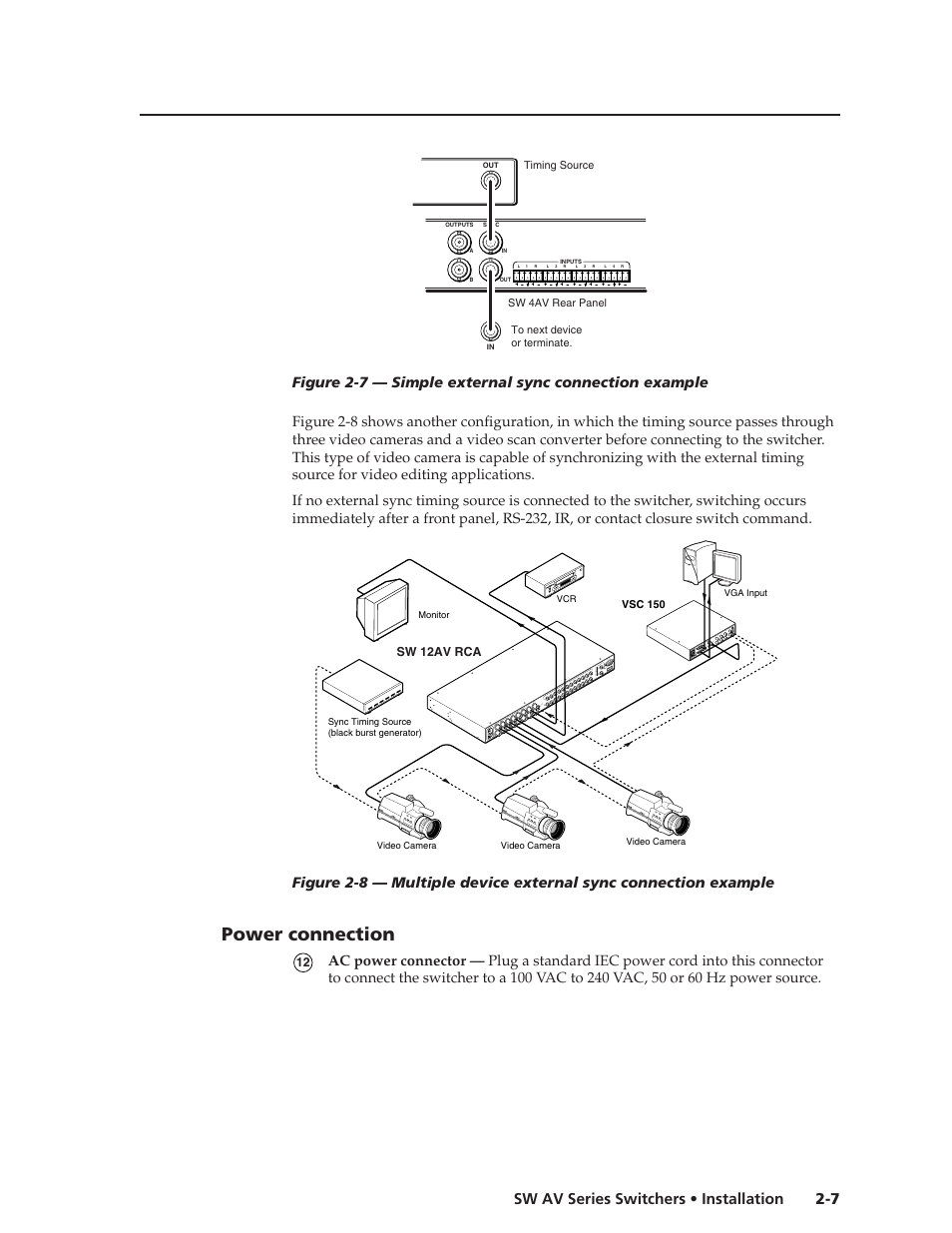 Power connection | Extron Electronics SW AV Series User Guide User Manual | Page 19 / 50