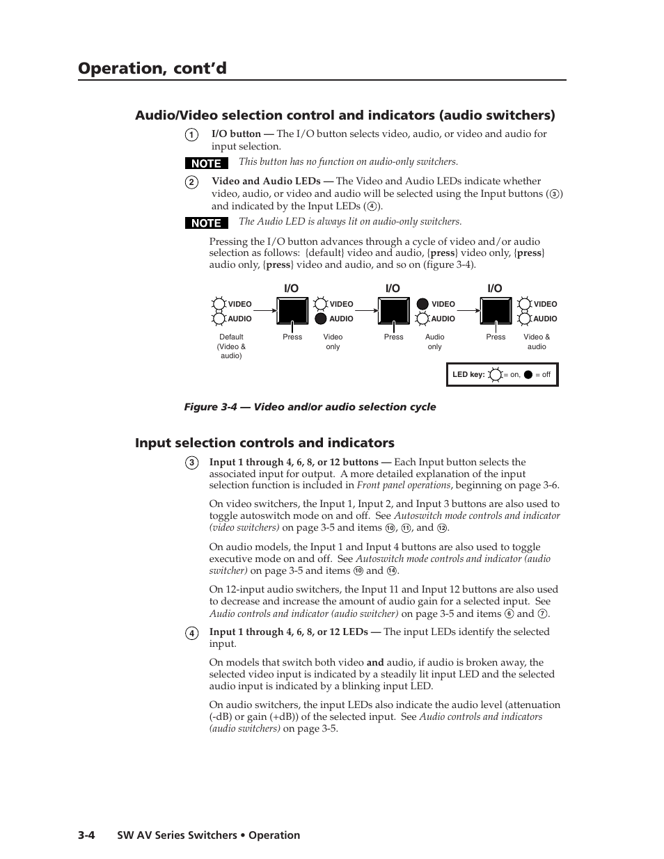 Operation, cont’d, Input selection controls and indicators | Extron Electronics SW AV Series User Guide User Manual | Page 24 / 50