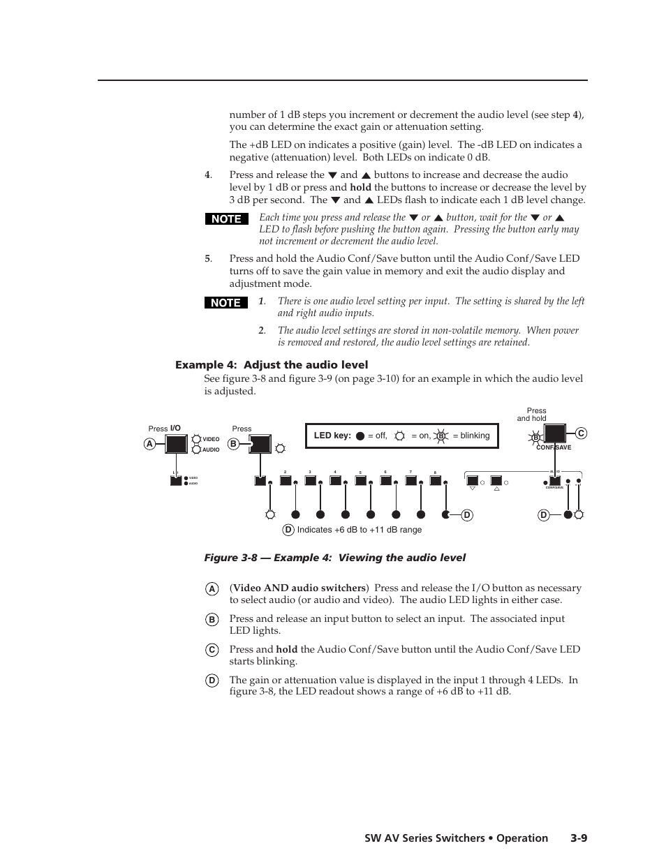 9 sw av series switchers • operation, Example 4: adjust the audio level | Extron Electronics SW AV Series User Guide User Manual | Page 29 / 50