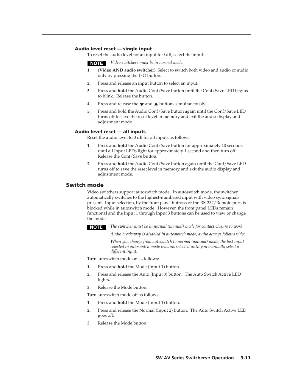 Switch mode | Extron Electronics SW AV Series User Guide User Manual | Page 31 / 50