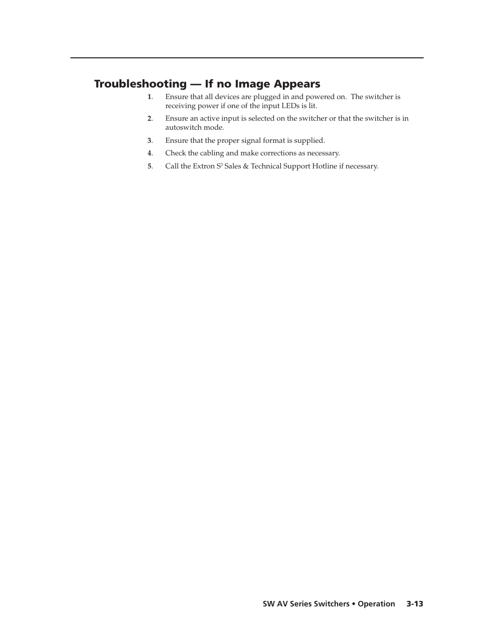 Troubleshooting — if no image appears | Extron Electronics SW AV Series User Guide User Manual | Page 33 / 50