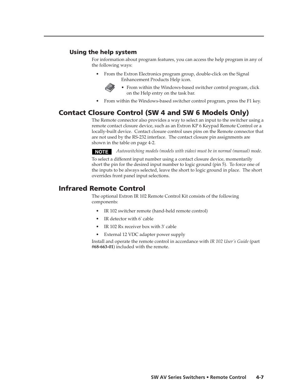 Infrared remote control | Extron Electronics SW AV Series User Guide User Manual | Page 41 / 50