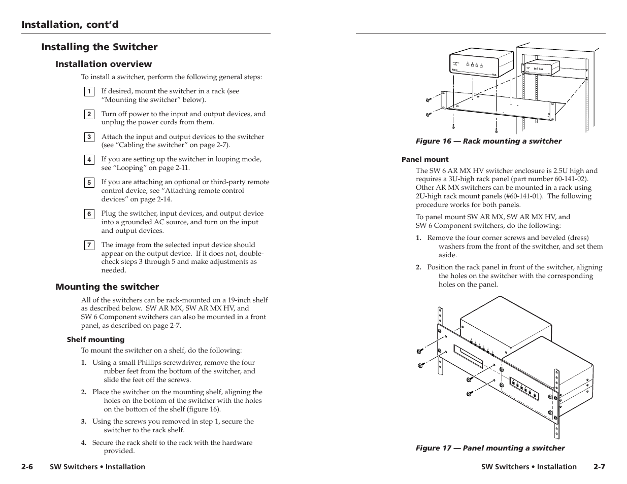Installation, cont’d, Installing the switcher | Extron Electronics SW 2_4 ARxi User Guide User Manual | Page 10 / 31