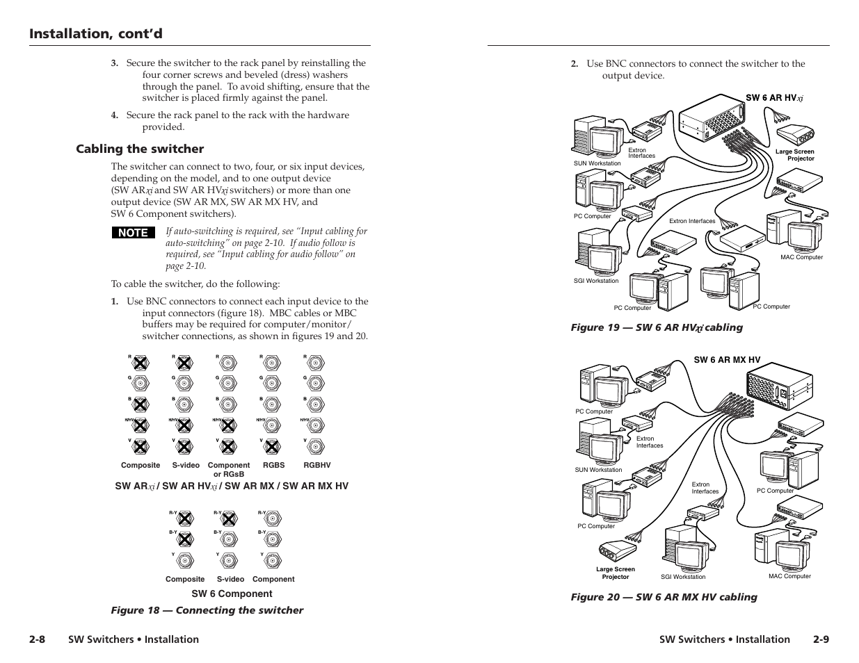 Installation, cont’d, Cabling the switcher | Extron Electronics SW 2_4 ARxi User Guide User Manual | Page 11 / 31