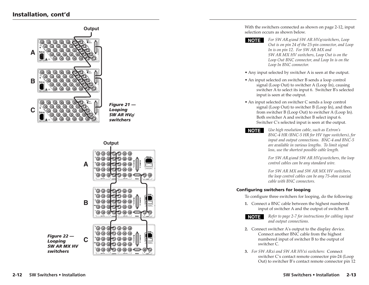 Ab c, Installation, cont’d | Extron Electronics SW 2_4 ARxi User Guide User Manual | Page 13 / 31