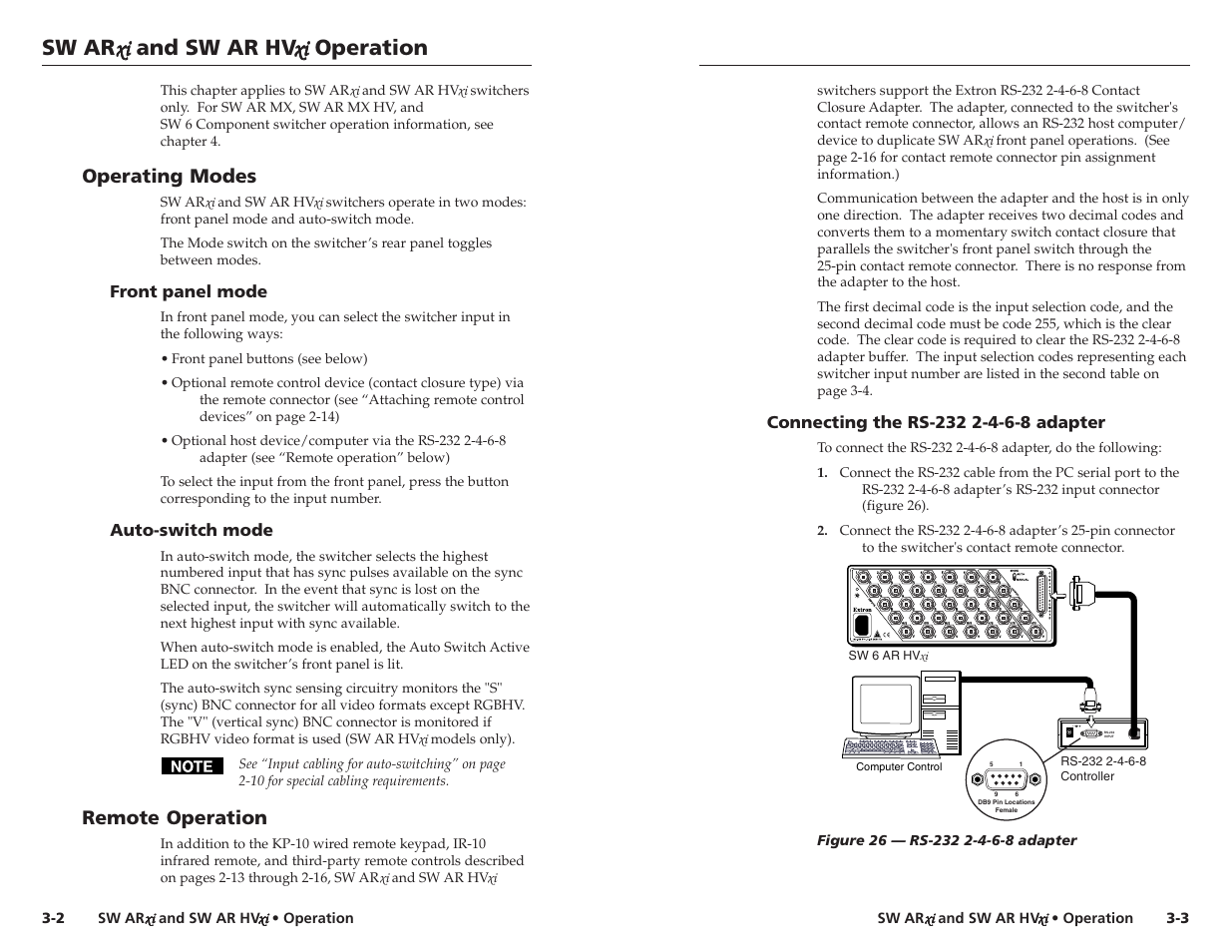 Operating modes, Remote operation | Extron Electronics SW 2_4 ARxi User Guide User Manual | Page 17 / 31