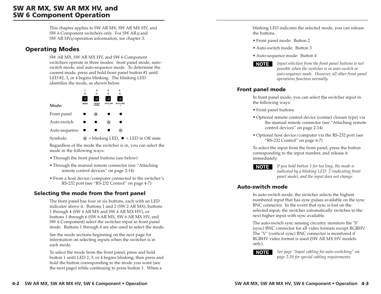 Operating modes | Extron Electronics SW 2_4 ARxi User Guide User Manual | Page 20 / 31