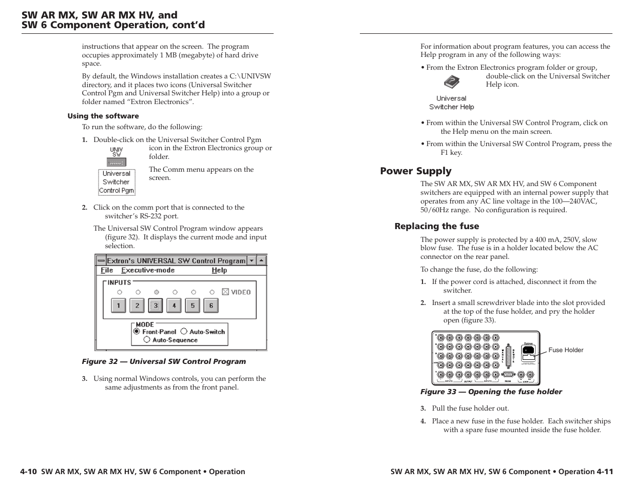 Power supply, Replacing the fuse | Extron Electronics SW 2_4 ARxi User Guide User Manual | Page 24 / 31