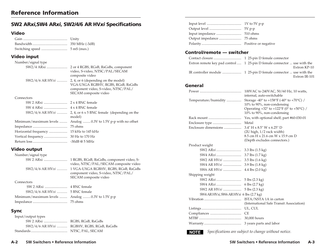 Reference information, Reference information, cont’d | Extron Electronics SW 2_4 ARxi User Guide User Manual | Page 26 / 31