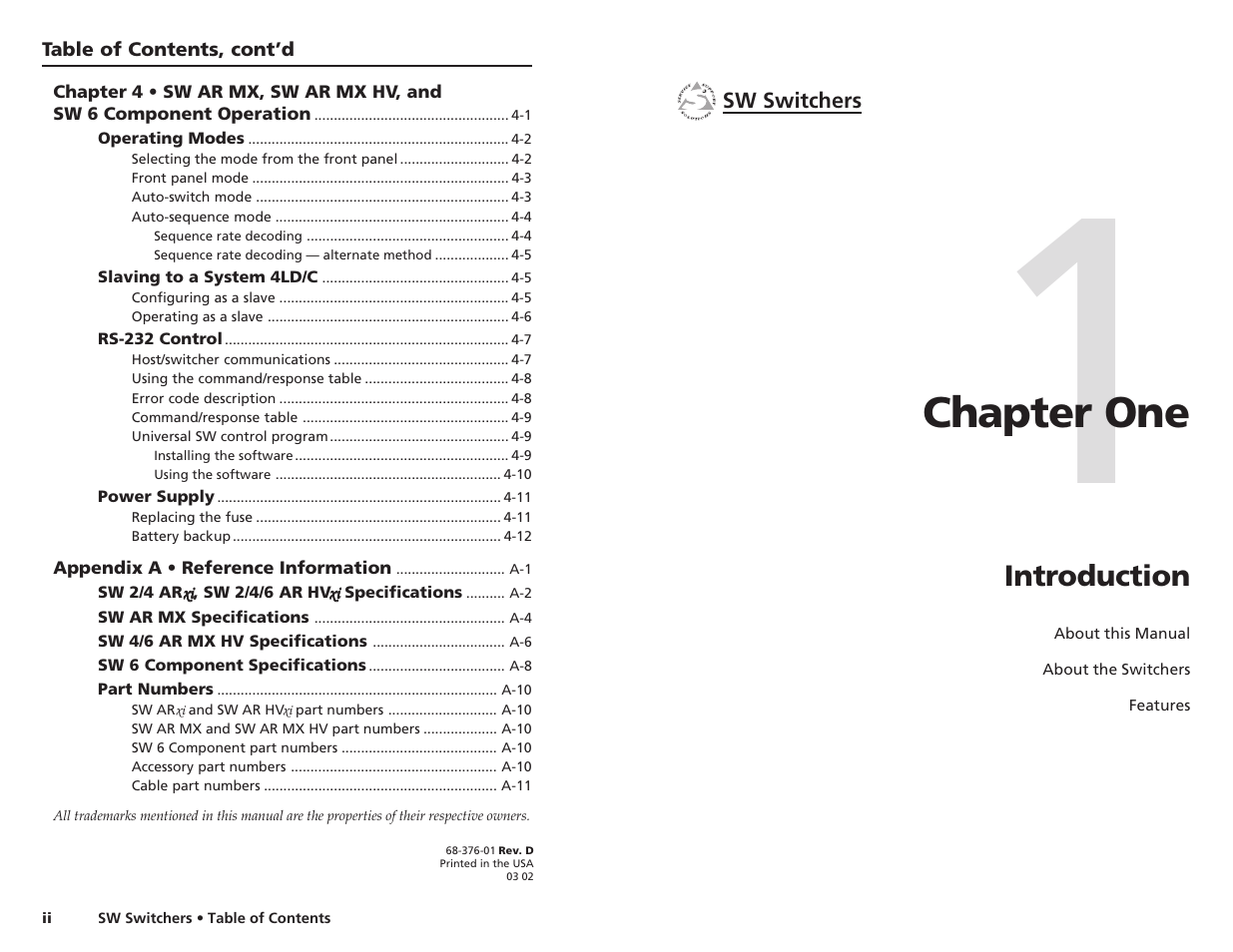 Chapter one, Introduction | Extron Electronics SW 2_4 ARxi User Guide User Manual | Page 4 / 31