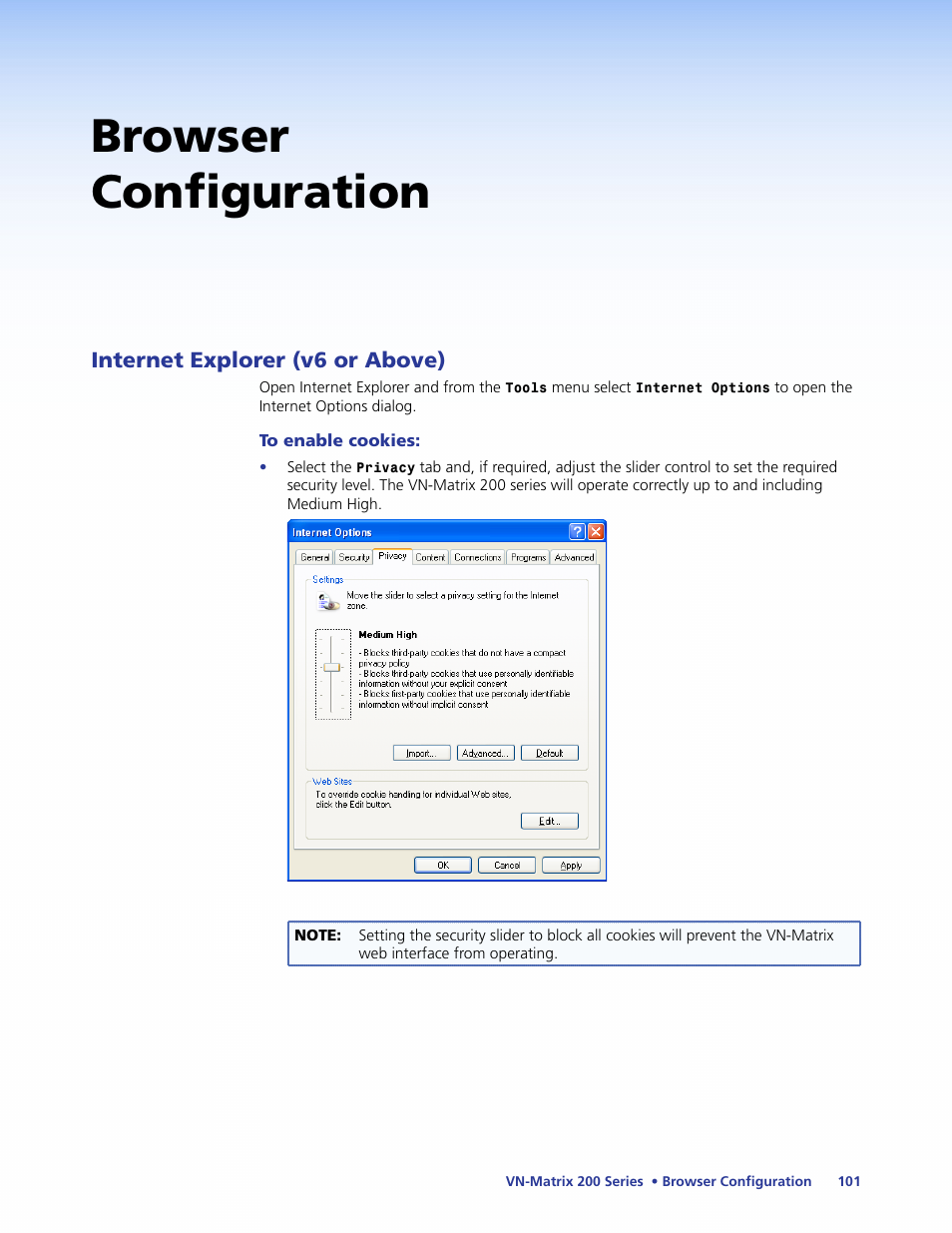 Browser configuration | Extron Electronics VN-Matrix 200 Series User Manual | Page 106 / 123