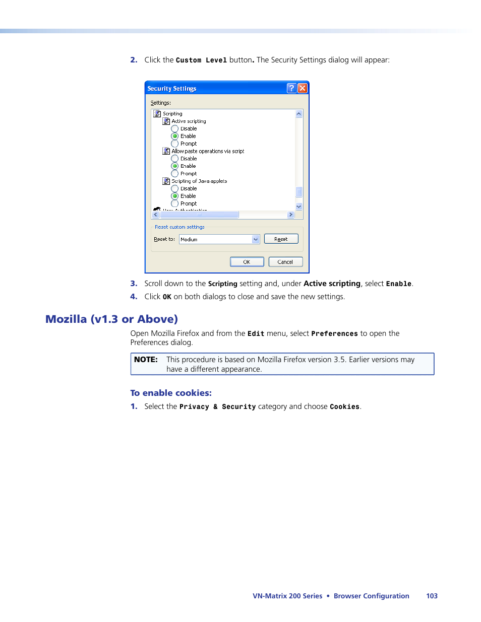 Mozilla (v1.3 or above) | Extron Electronics VN-Matrix 200 Series User Manual | Page 108 / 123