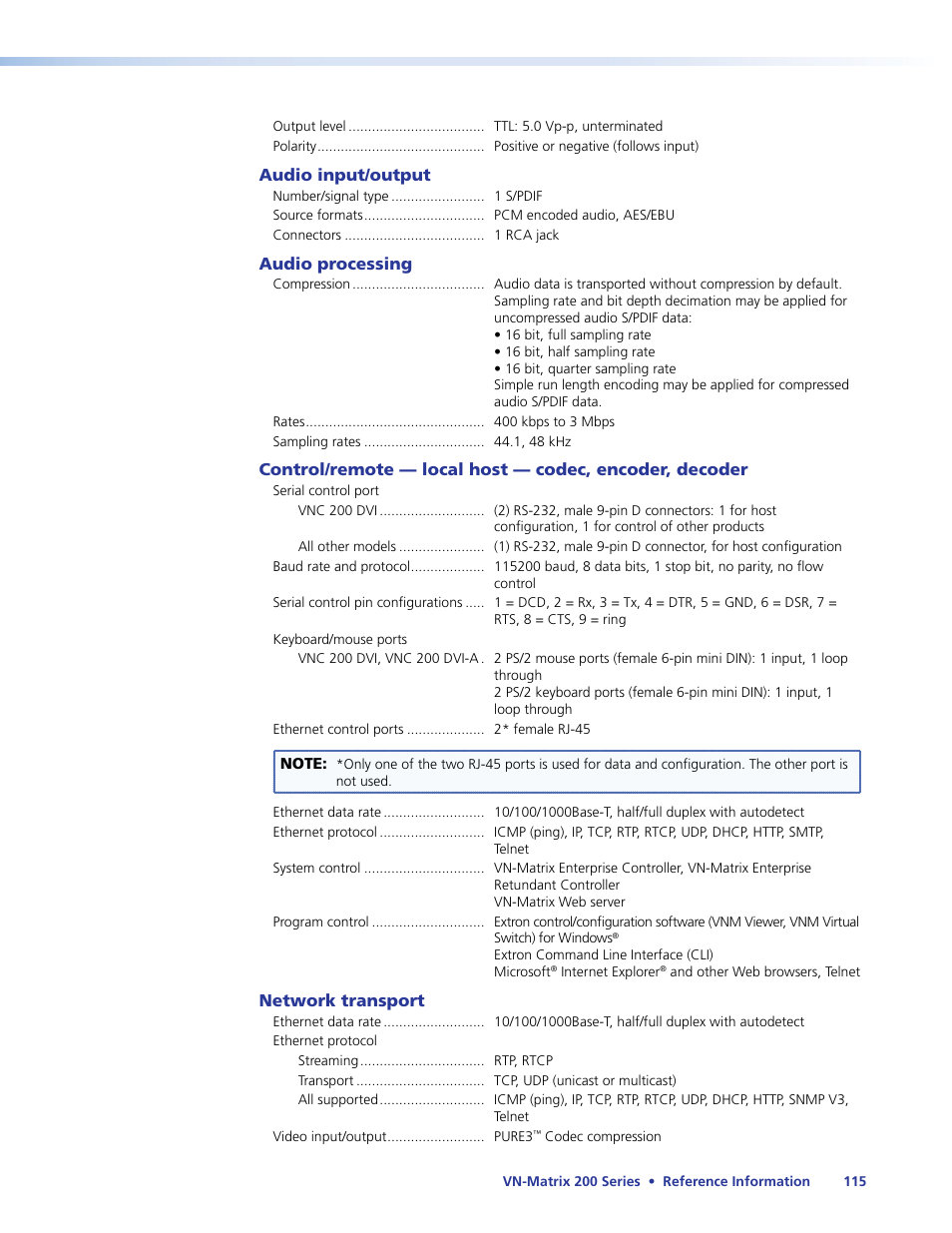 Extron Electronics VN-Matrix 200 Series User Manual | Page 120 / 123