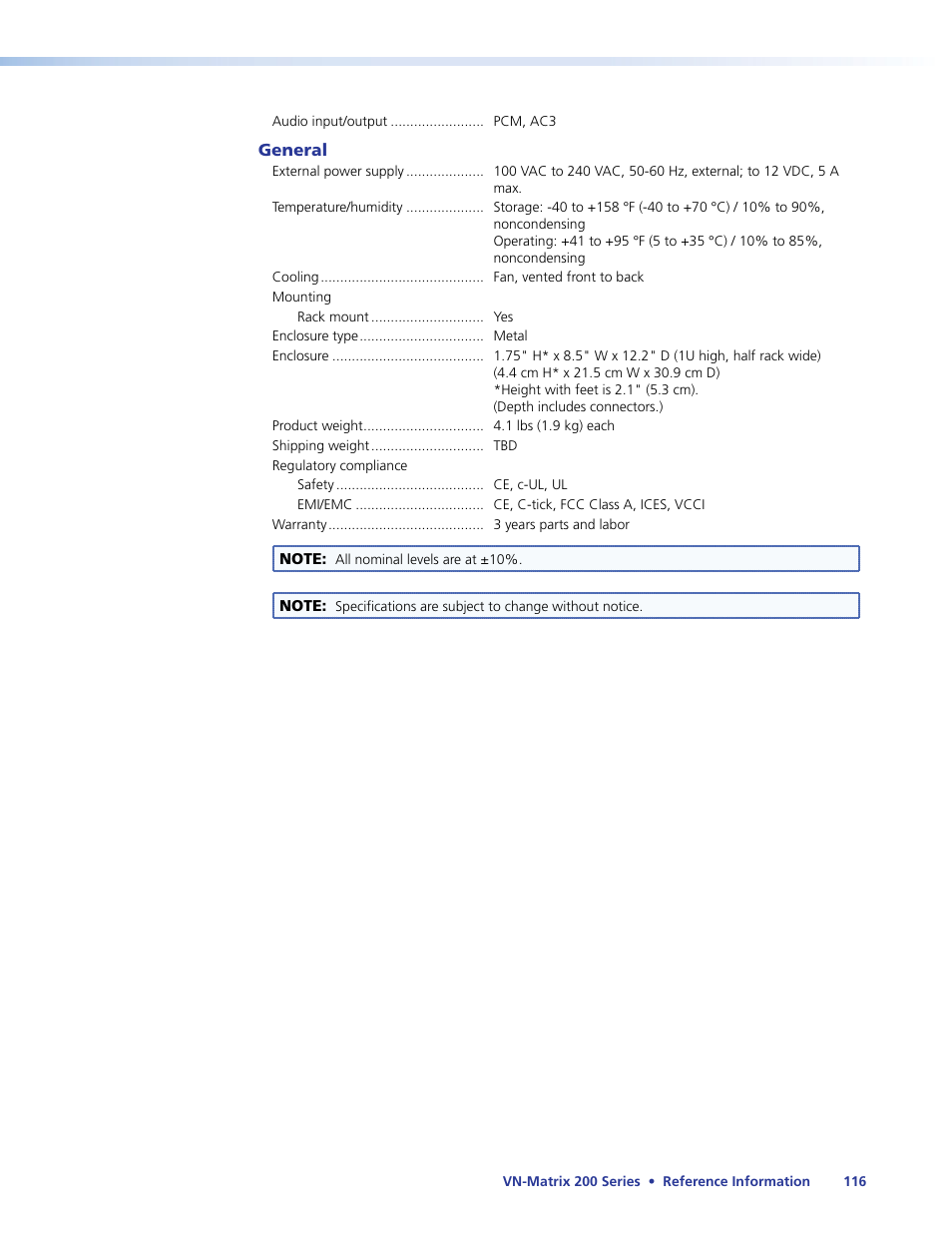 Extron Electronics VN-Matrix 200 Series User Manual | Page 121 / 123