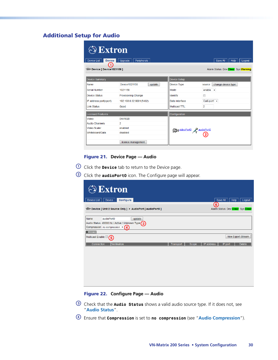 Additional setup for, Audio | Extron Electronics VN-Matrix 200 Series User Manual | Page 35 / 123