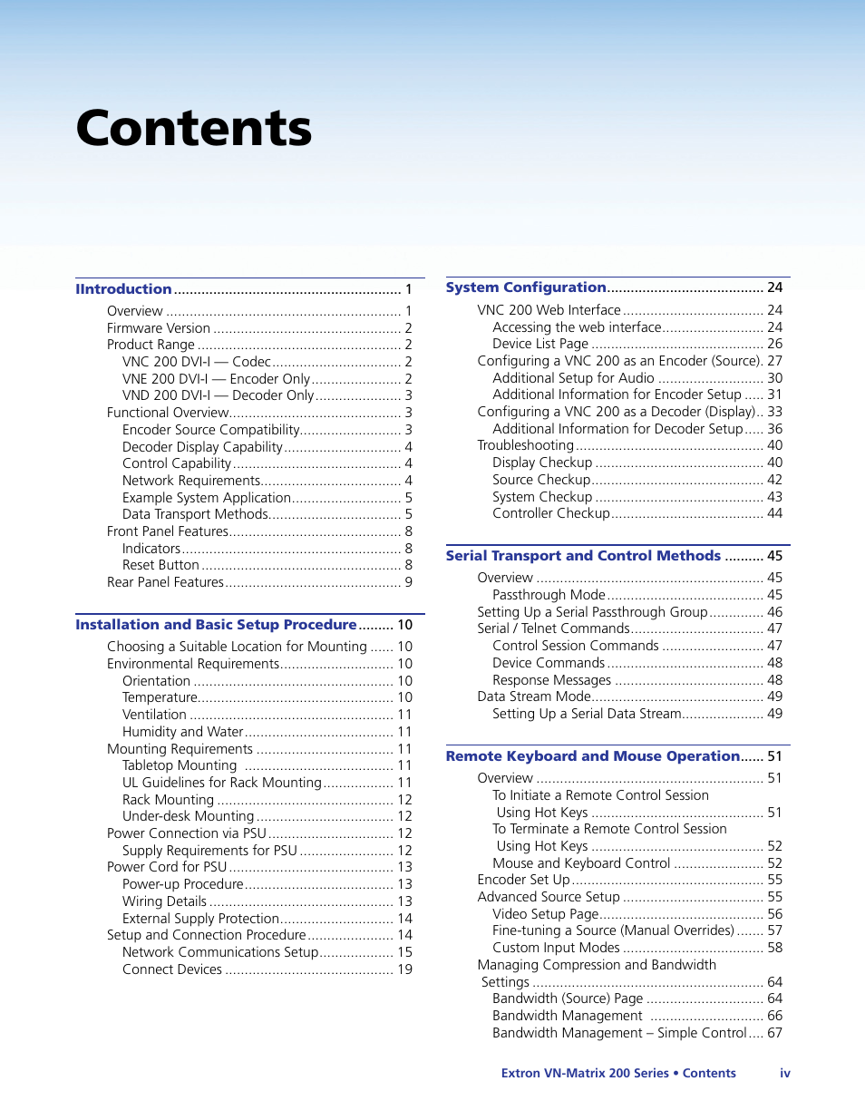 Extron Electronics VN-Matrix 200 Series User Manual | Page 4 / 123