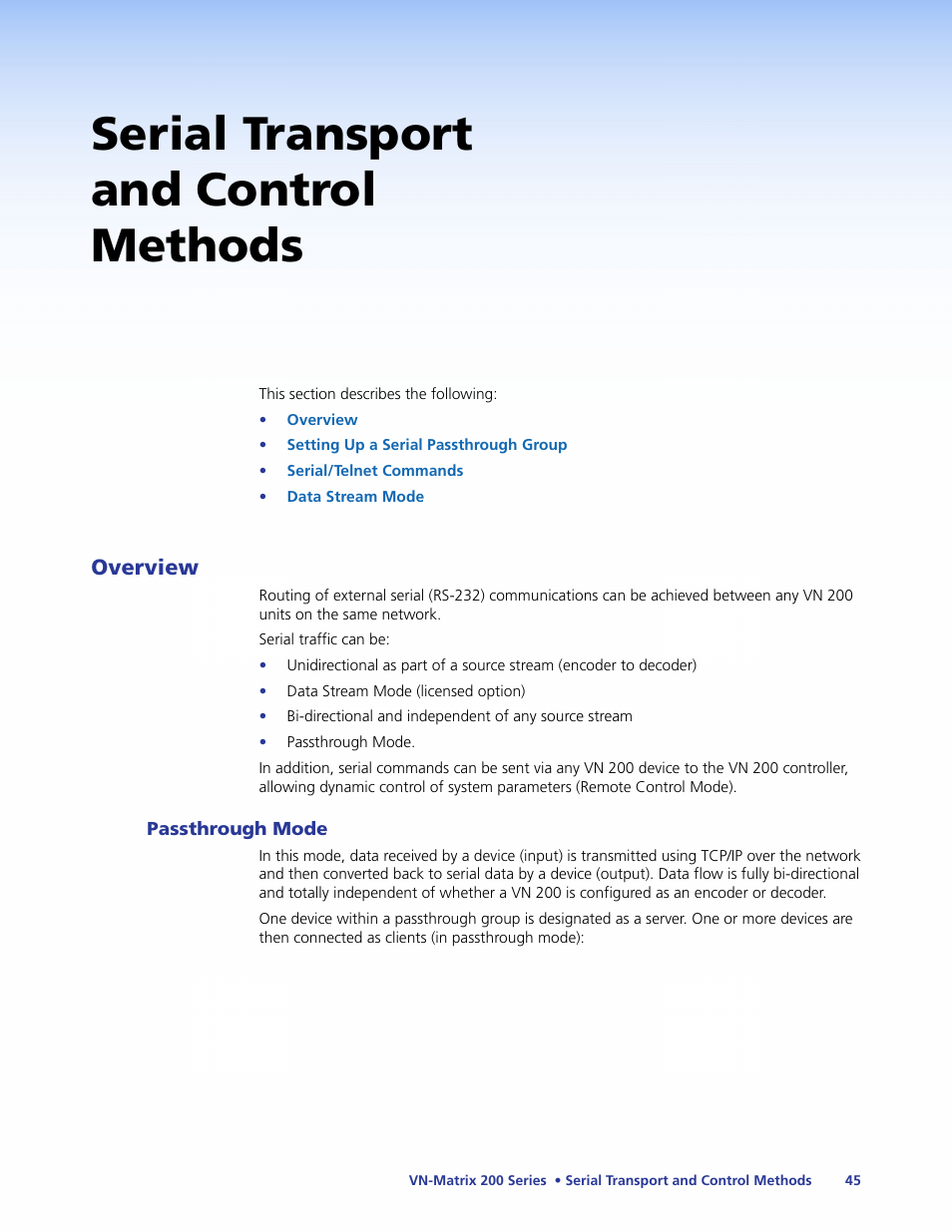 Serial transport and control methods | Extron Electronics VN-Matrix 200 Series User Manual | Page 50 / 123