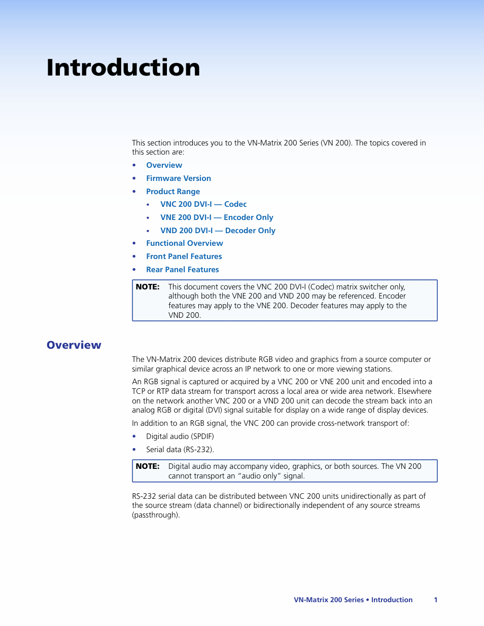 Introduction, Overview | Extron Electronics VN-Matrix 200 Series User Manual | Page 6 / 123