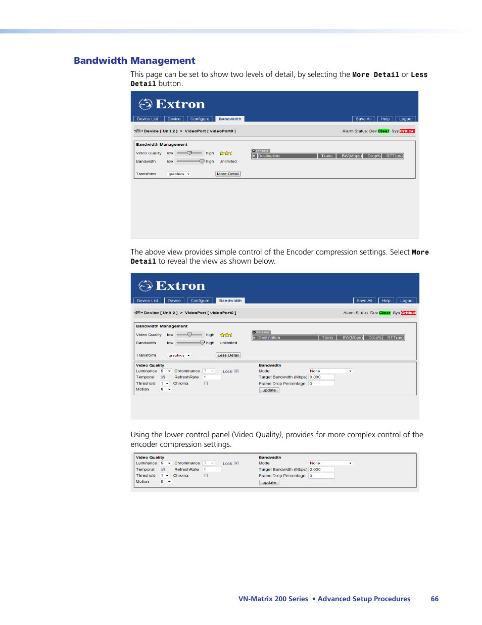 Bandwidth management | Extron Electronics VN-Matrix 200 Series User Manual | Page 71 / 123