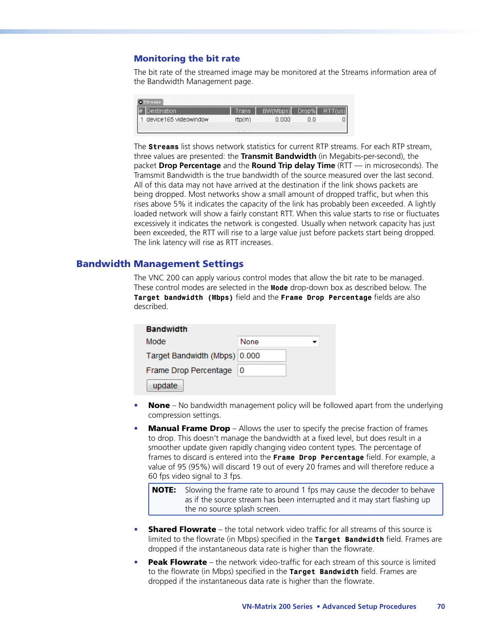 Bandwidth management settings | Extron Electronics VN-Matrix 200 Series User Manual | Page 75 / 123