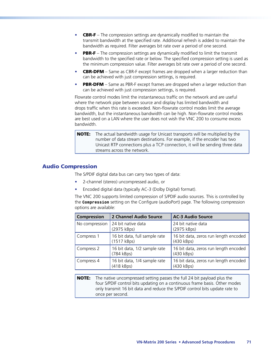 Audio compression | Extron Electronics VN-Matrix 200 Series User Manual | Page 76 / 123