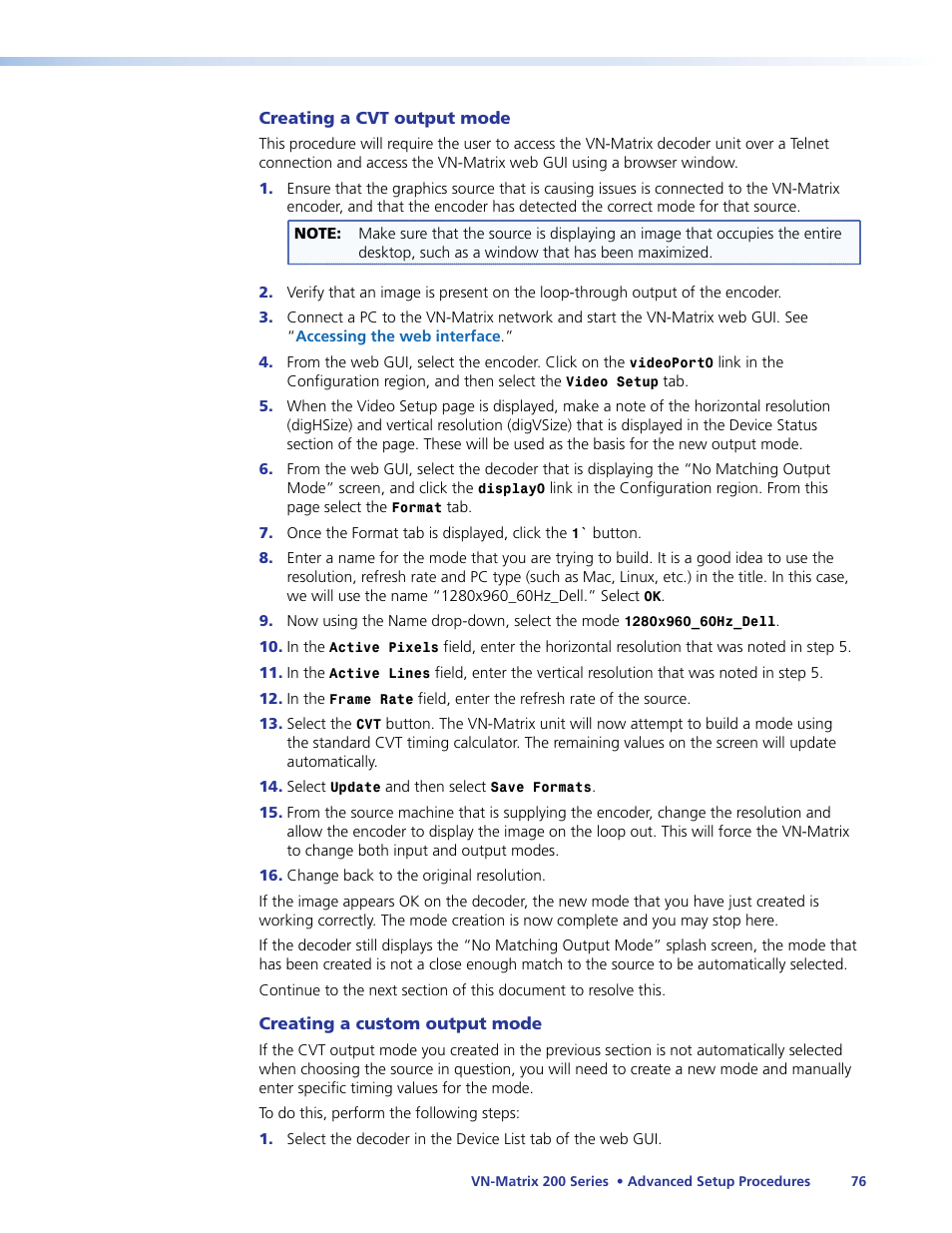 Creating a custom output mode | Extron Electronics VN-Matrix 200 Series User Manual | Page 81 / 123