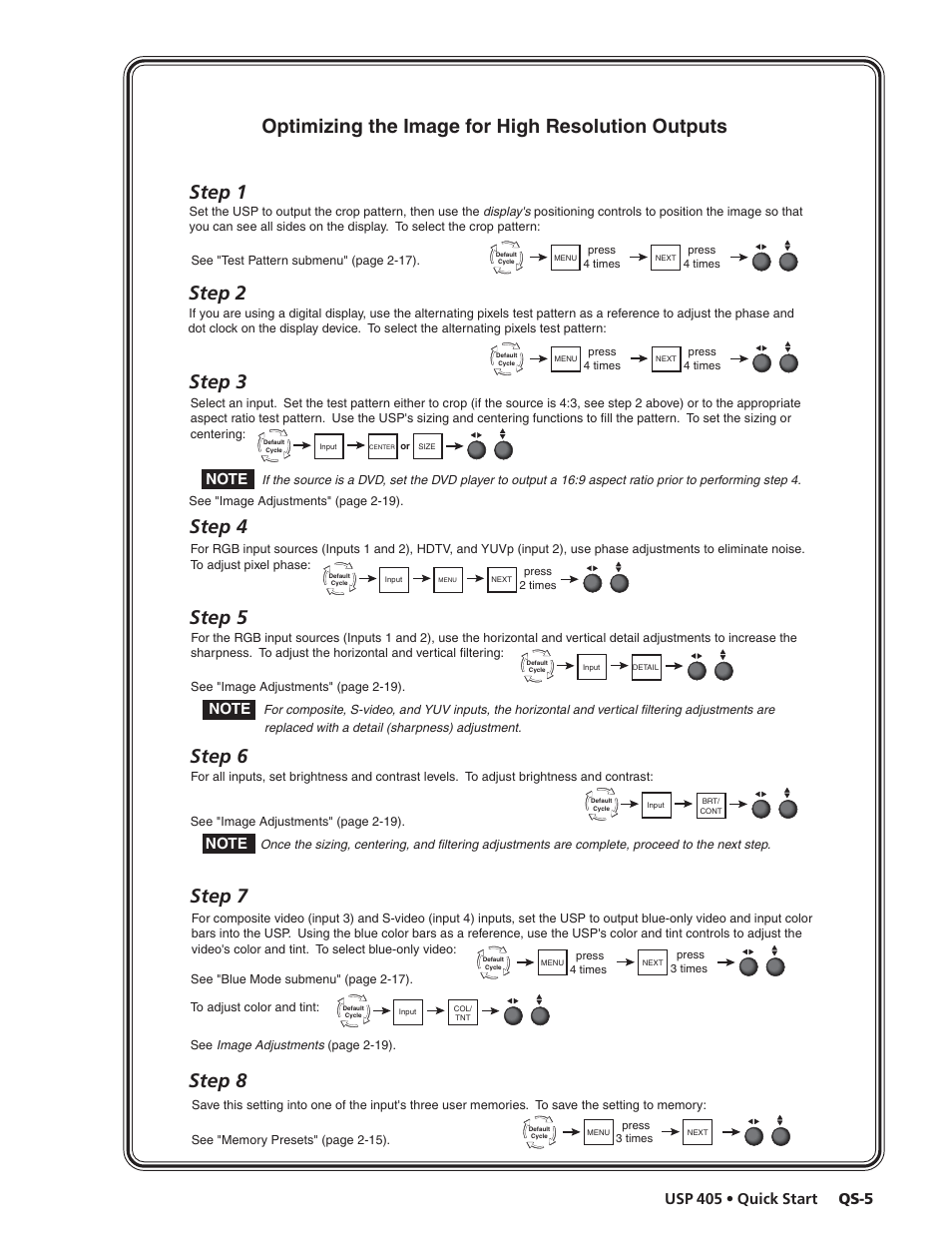 Optimizing the image for high resolution outputs, Qs-5 usp 405 • quick start | Extron Electronics USP 405 User Guide User Manual | Page 7 / 64