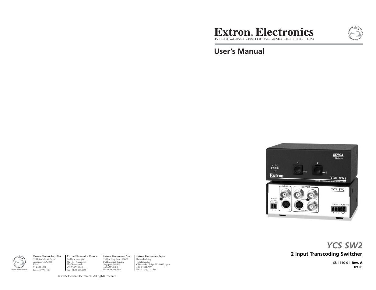 Extron Electronics YCS SW2 User Guide User Manual | 17 pages