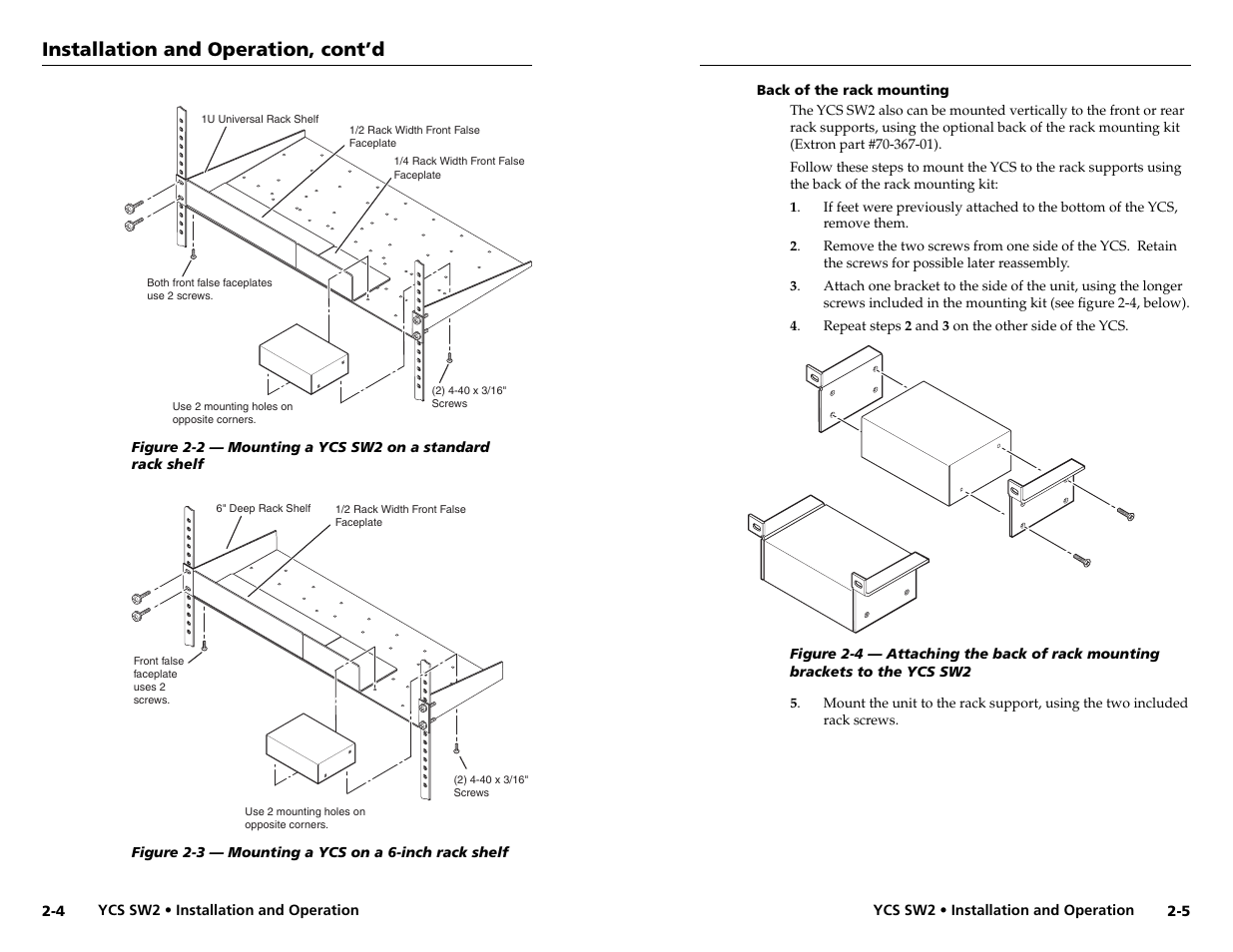 Installation and operation, cont’d | Extron Electronics YCS SW2 User Guide User Manual | Page 9 / 17